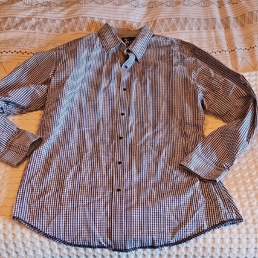 Men's Navy and White Checkered Shirt Xxl